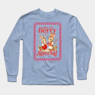 Illustration of Bunnies with Strawberries Vintage Style - Valentine's Day Gift and for Animal Lovers Long Sleeve T-Shirt